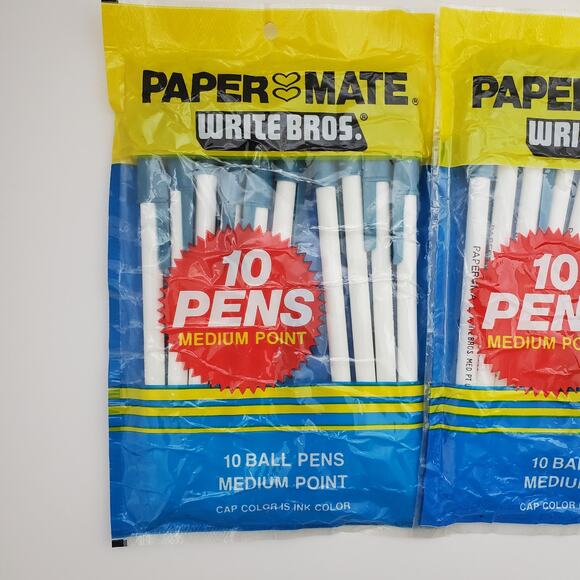 Vtg 1980s Paper Mate Write Bros BLUE Pens Lot of 3 Packs Medium Point NOS 30Pens - Picture 2 of 7
